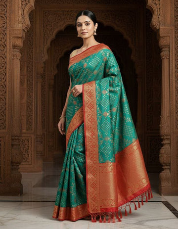 Meena Emboss Green Kanchipuram Silk Saree