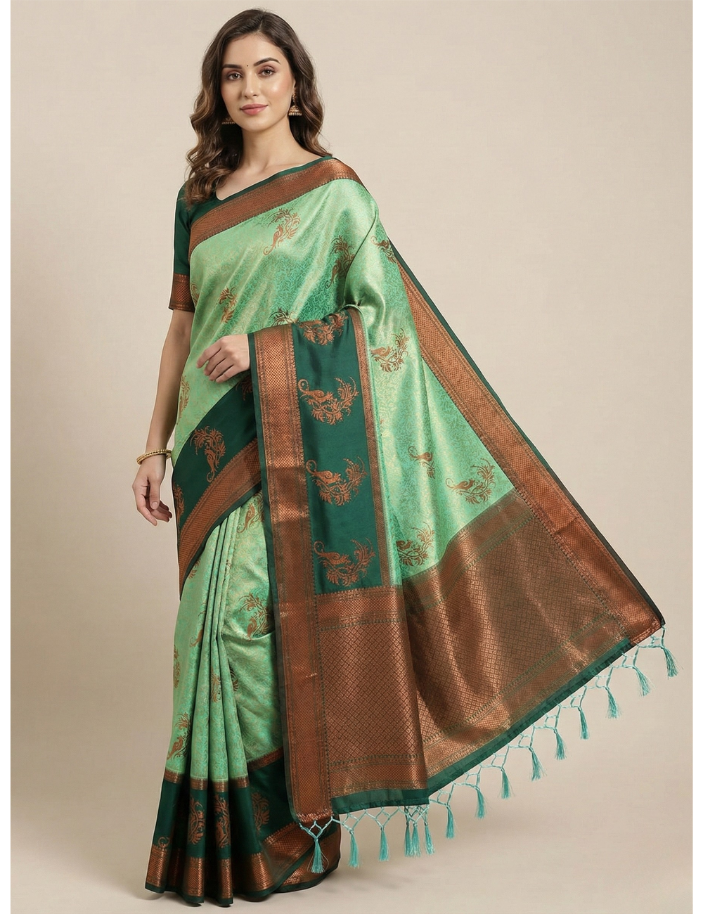 Light Green Dual Tone soft jari work Saree