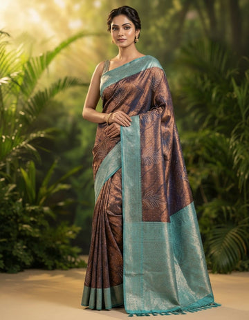 Grand Navy Blue Stone Work Kanchipuram Silk Saree