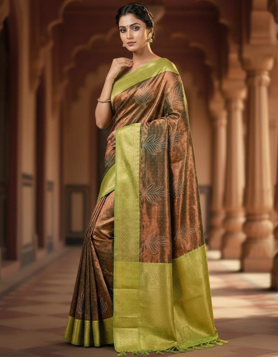 Grand Bottle Green Stone Work Kanchipuram Silk Saree