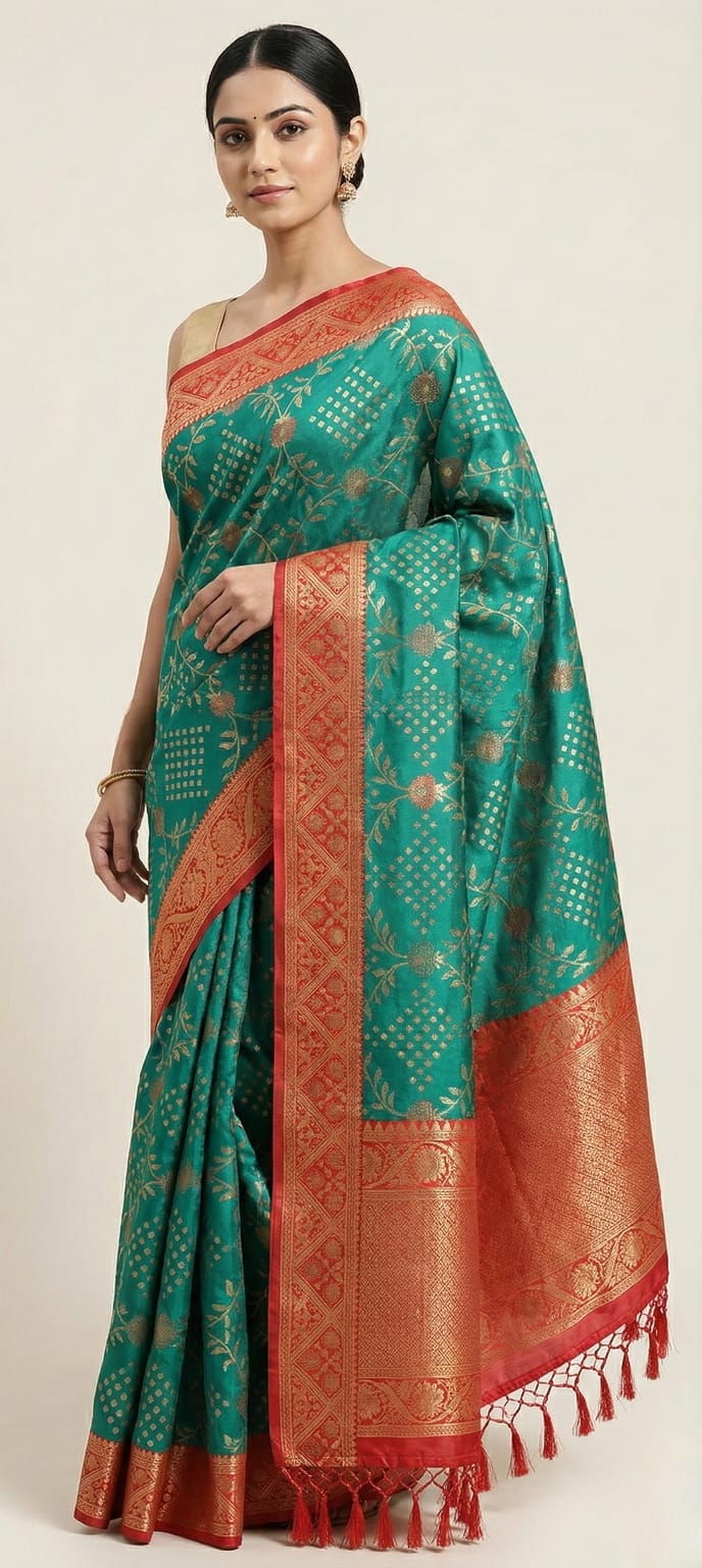 Meena Emboss Green Kanchipuram Silk Saree