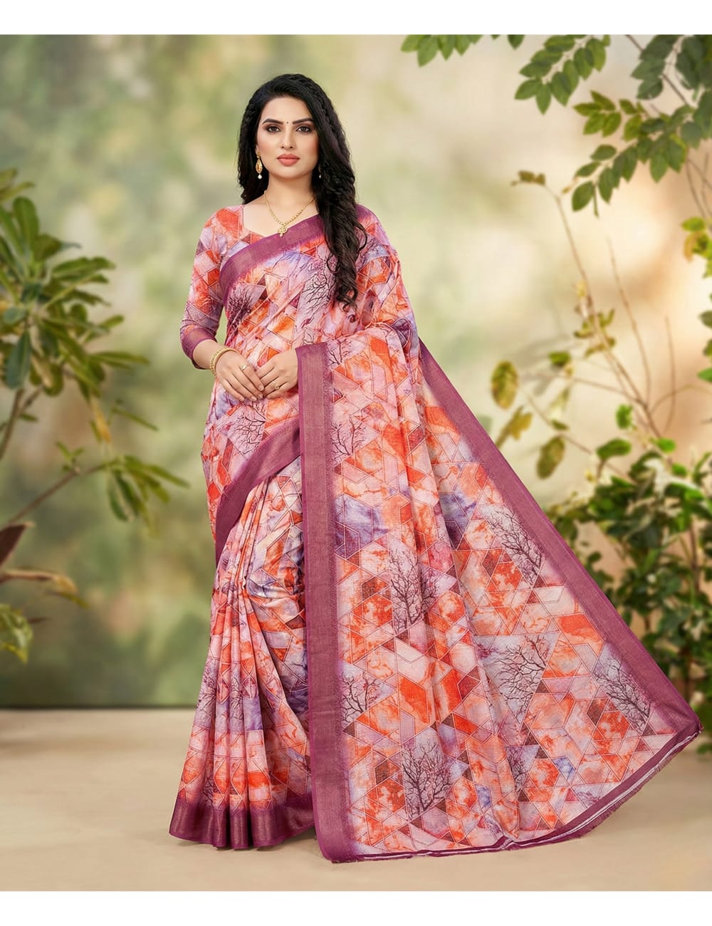 3D Digital Print Dasky Pink Comfort Saree