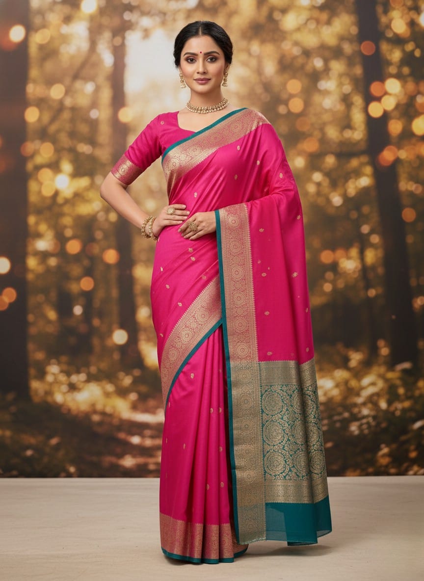 Soft Rani Pink Kanchipuram Silk Saree