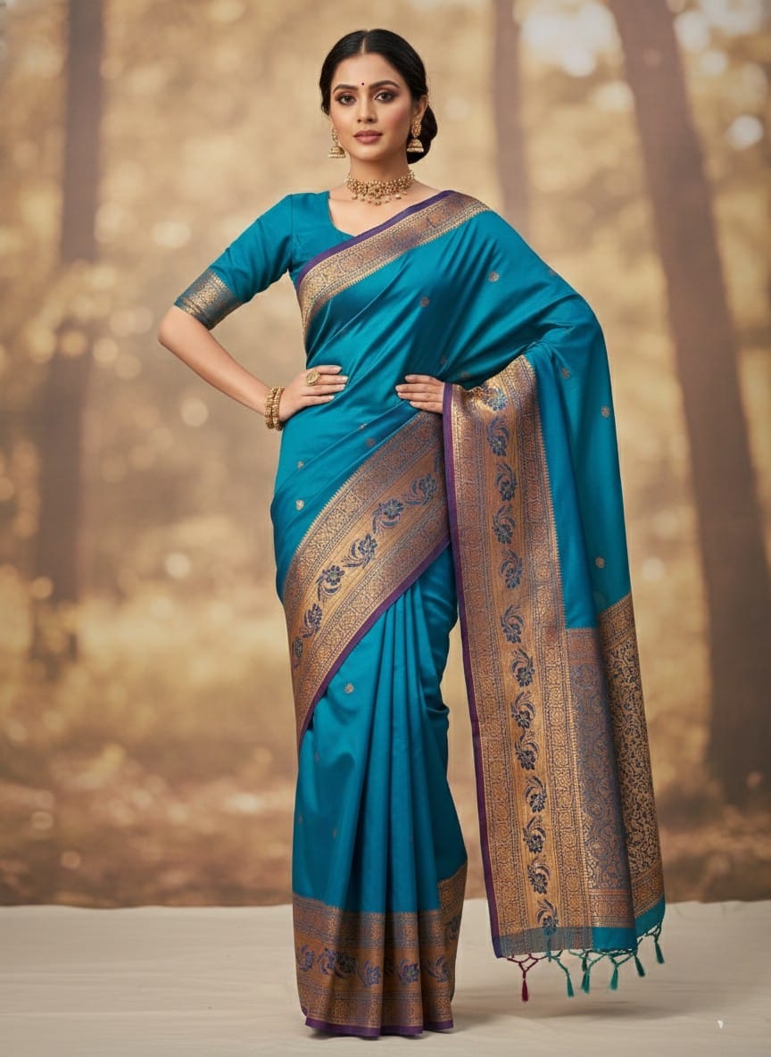 Soft Blue Kanchipuram Silk Saree