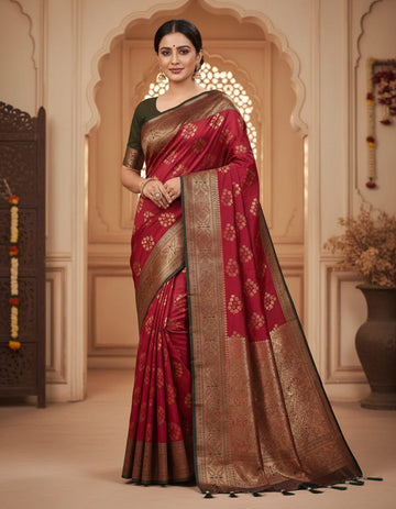 Thread Jari Elegance Maroon With Green Saree