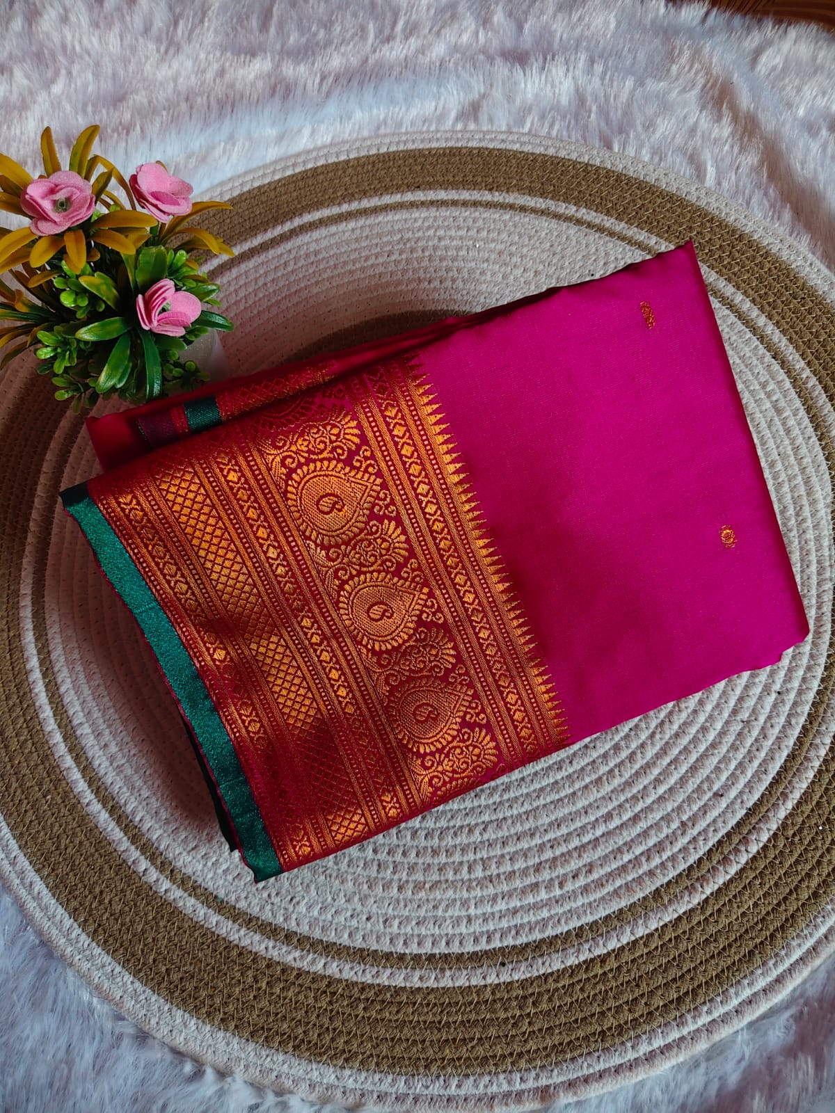 Soft Rani Pink Kanchipuram Silk Saree