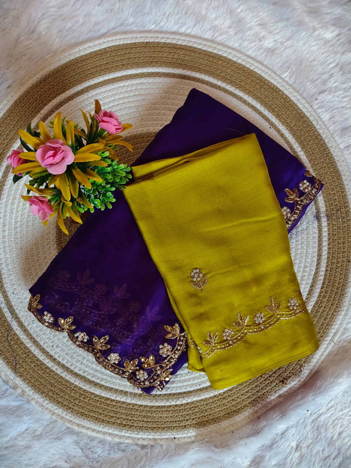 Pearl Blue With Light Green Grace Georgette Saree