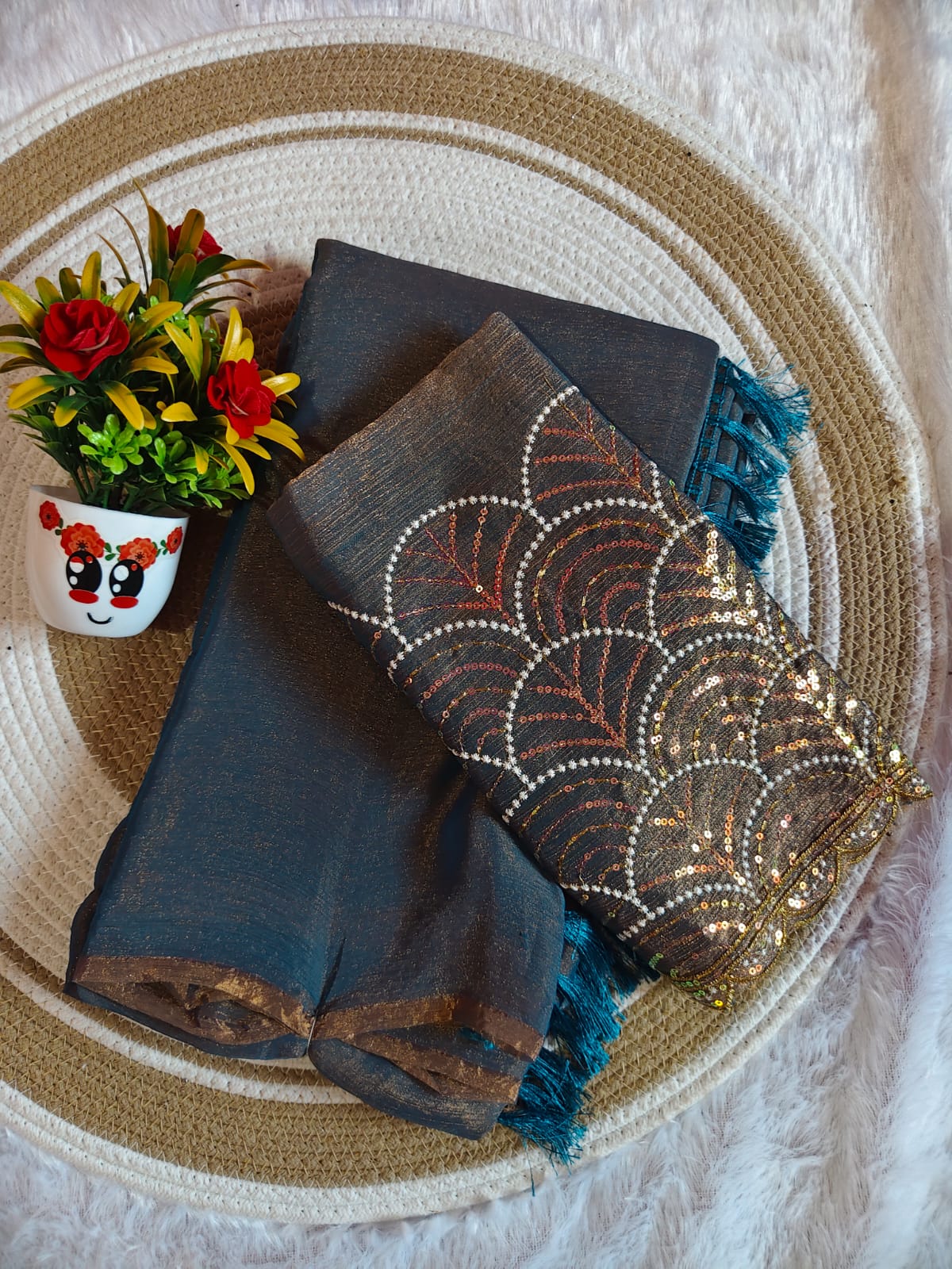 Space Silk Peacock Blue Saree