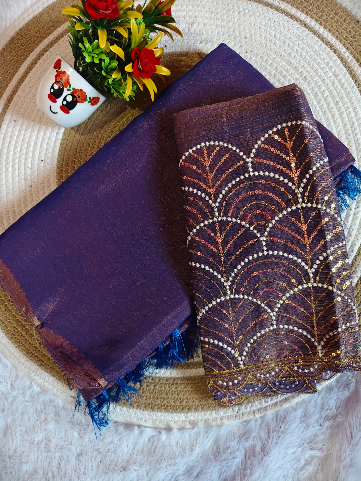 Space Silk Blue Saree with Sequin Blouse