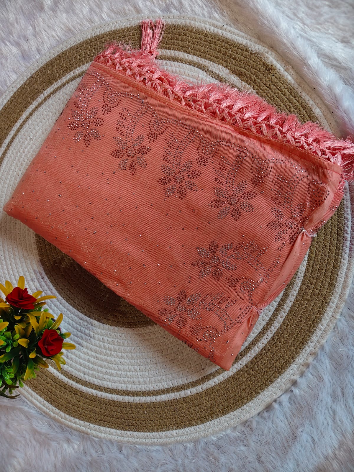 Light Orange Marble Stone Work Party Wear Saree