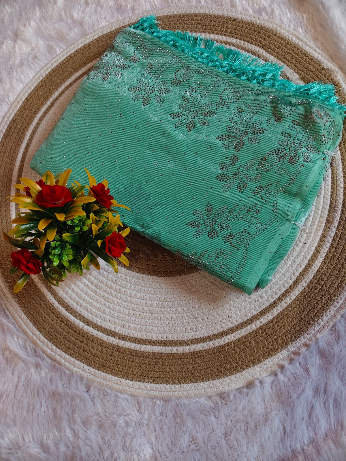 Light Blue Marble Stone Work Party Wear Saree