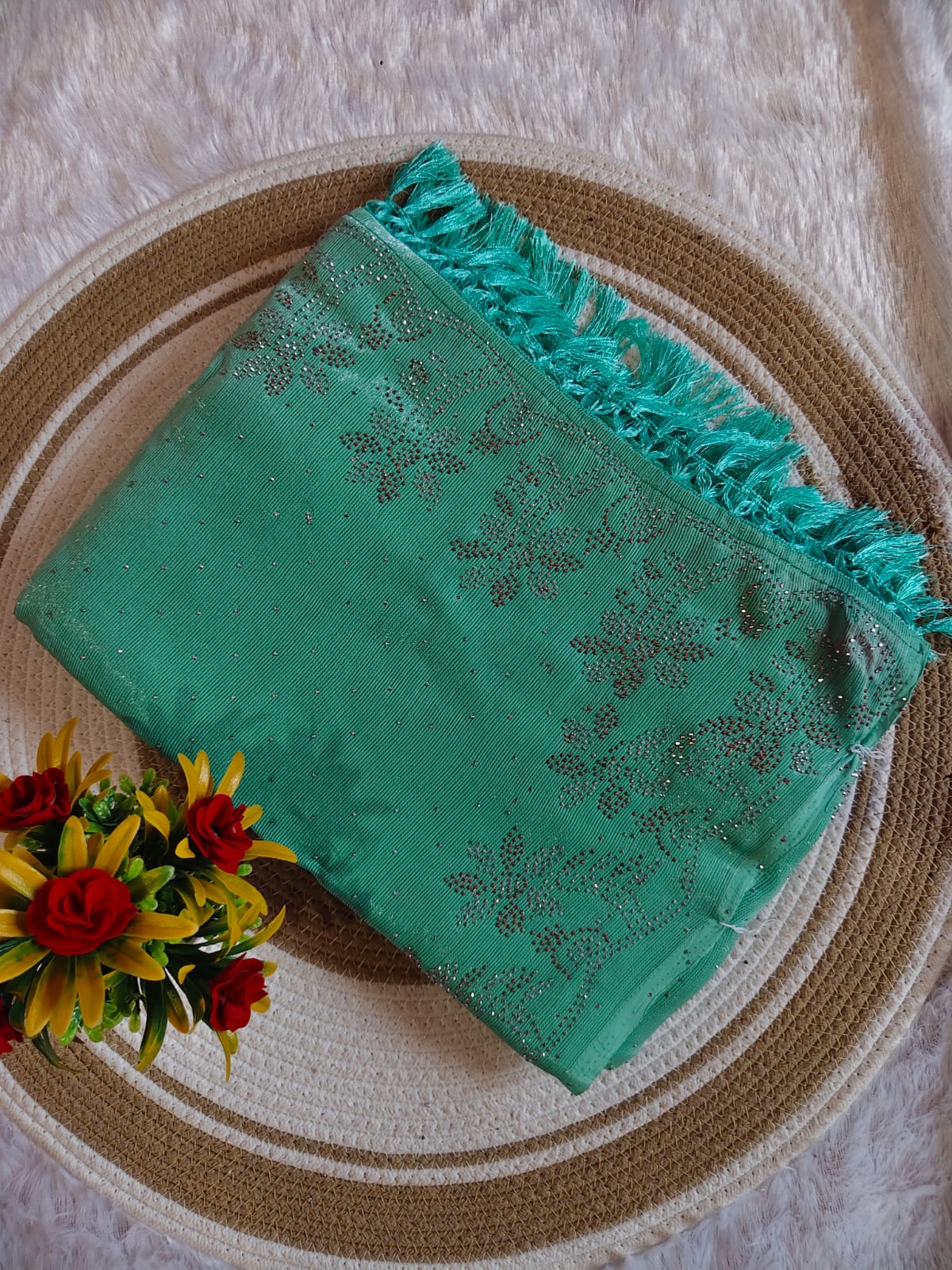 Light Blue Marble Stone Work Party Wear Saree