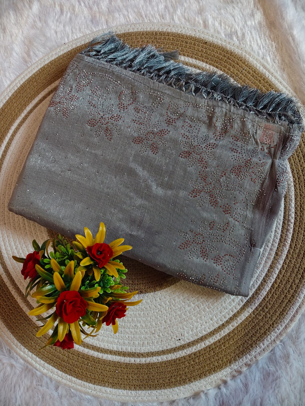 Elegant Gray Marble Stone Work Party Wear Saree