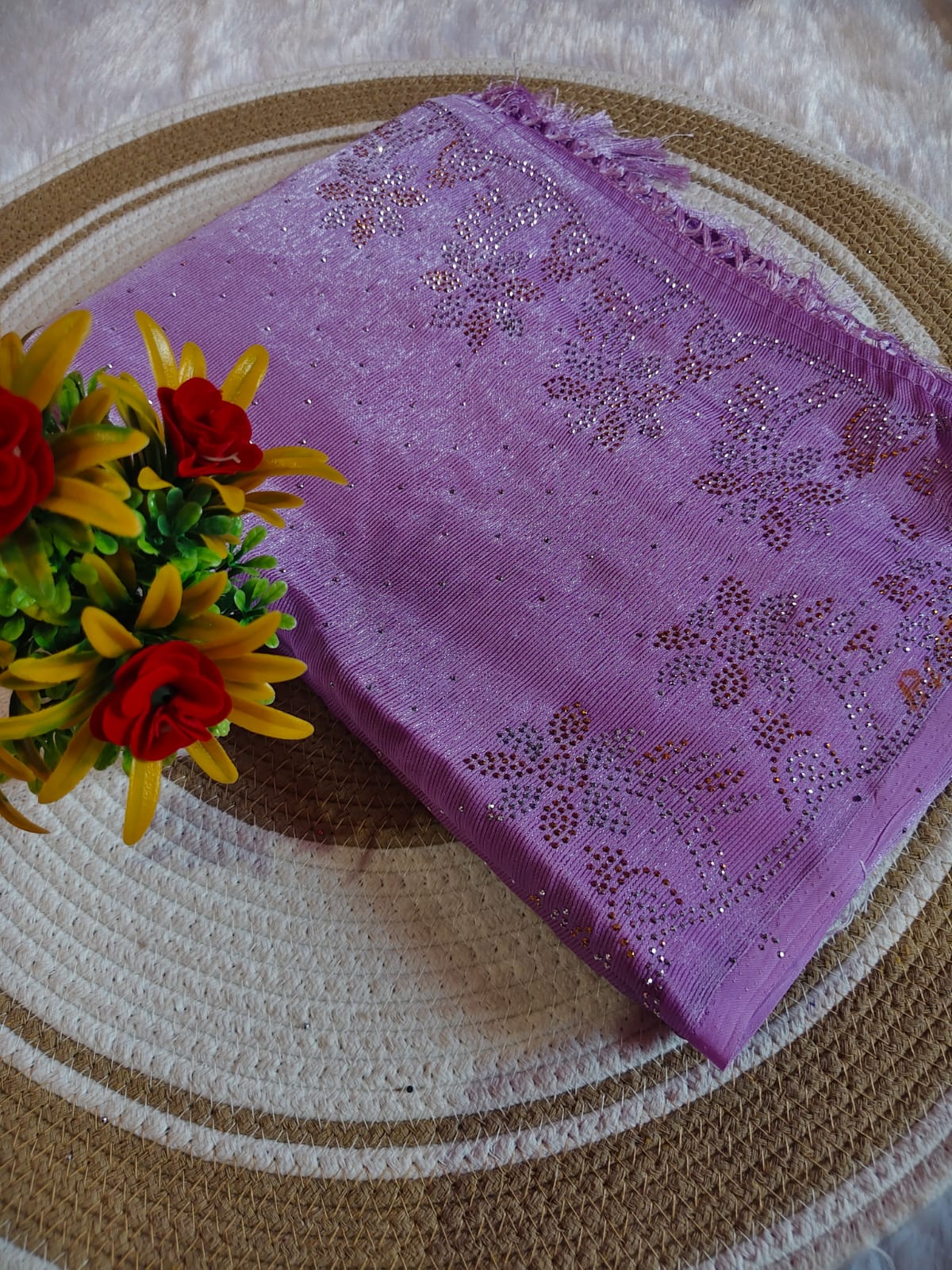 Elegant Light Purple Marble Stone Work Party Wear Saree