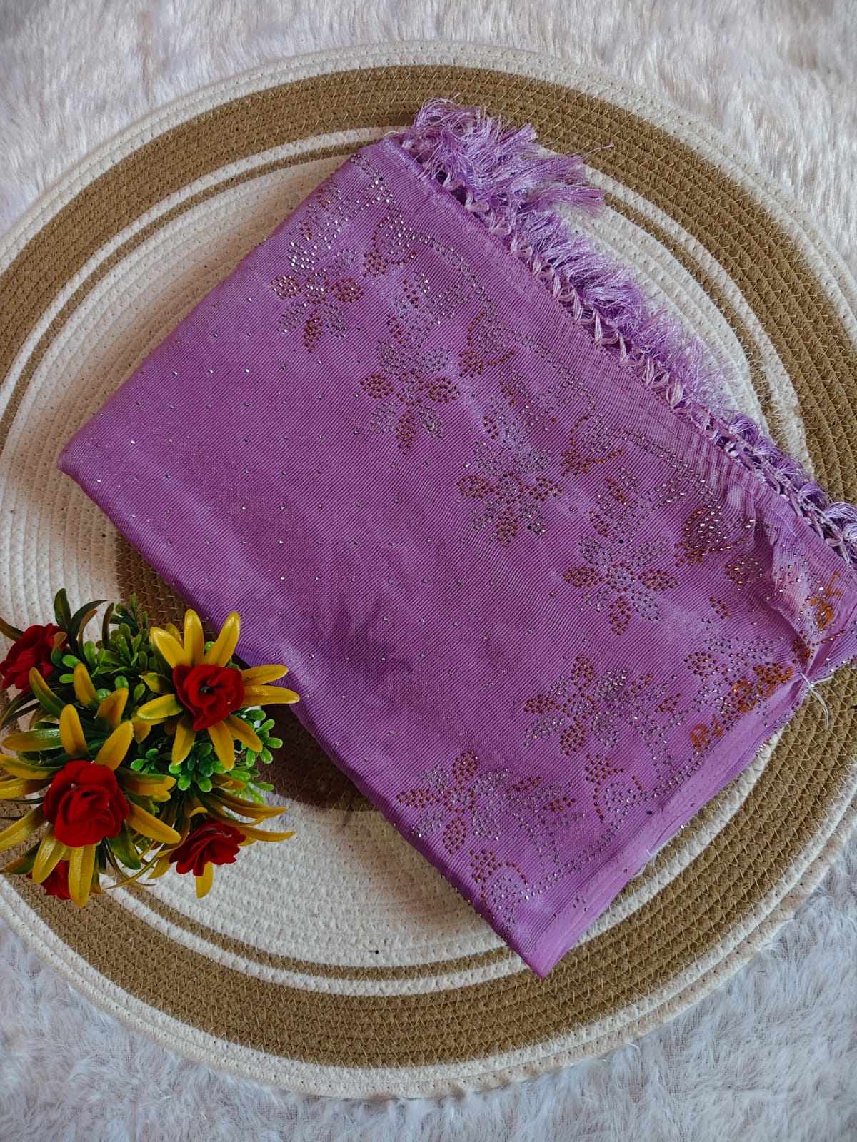 Elegant Light Purple Marble Stone Work Party Wear Saree