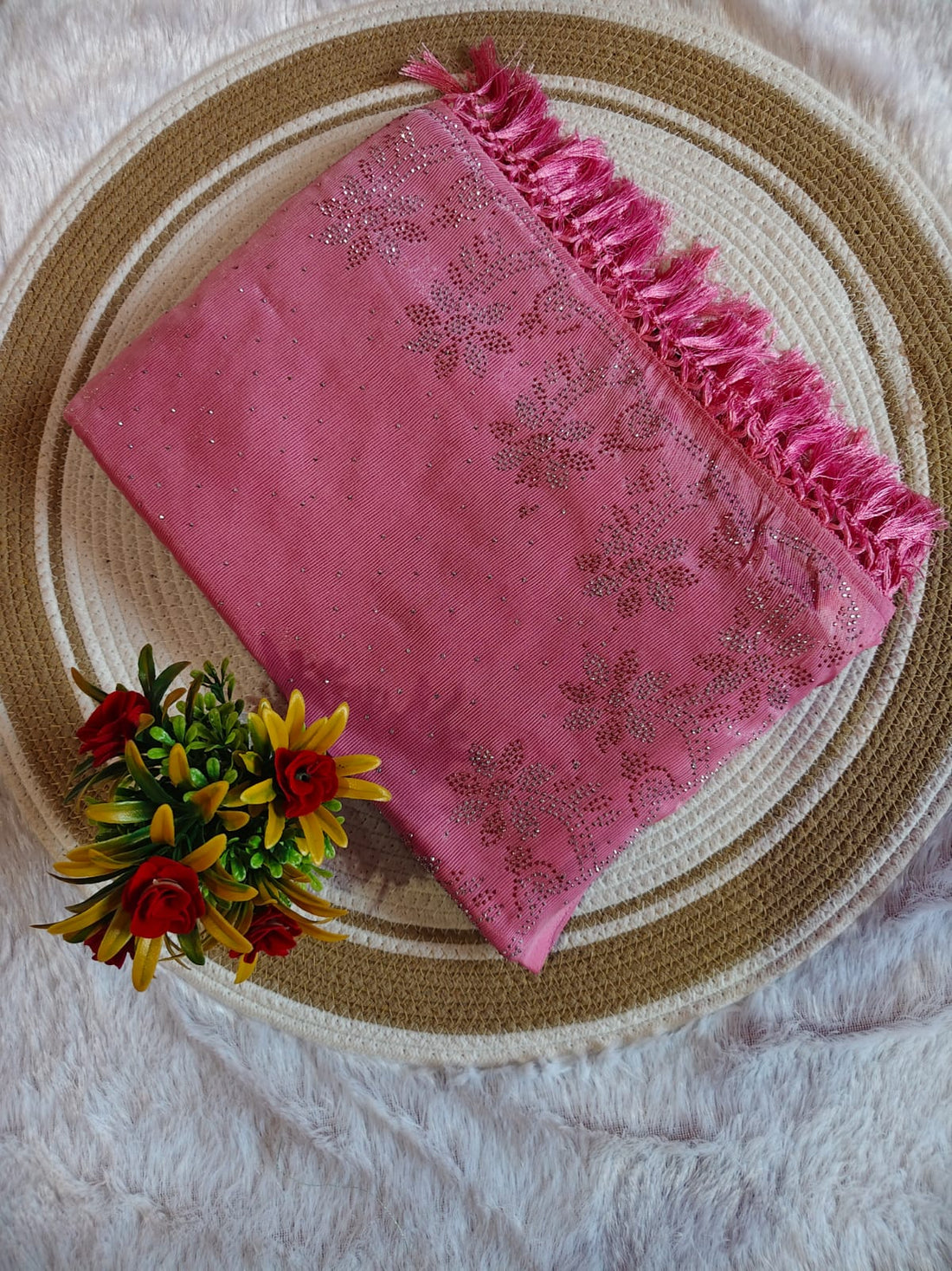 Elegant Baby Pink Marble Stone Work Party Wear Saree