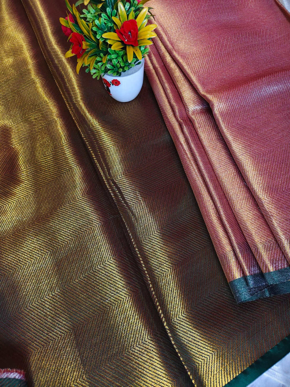 Royal Gold With Green Tissue Saree