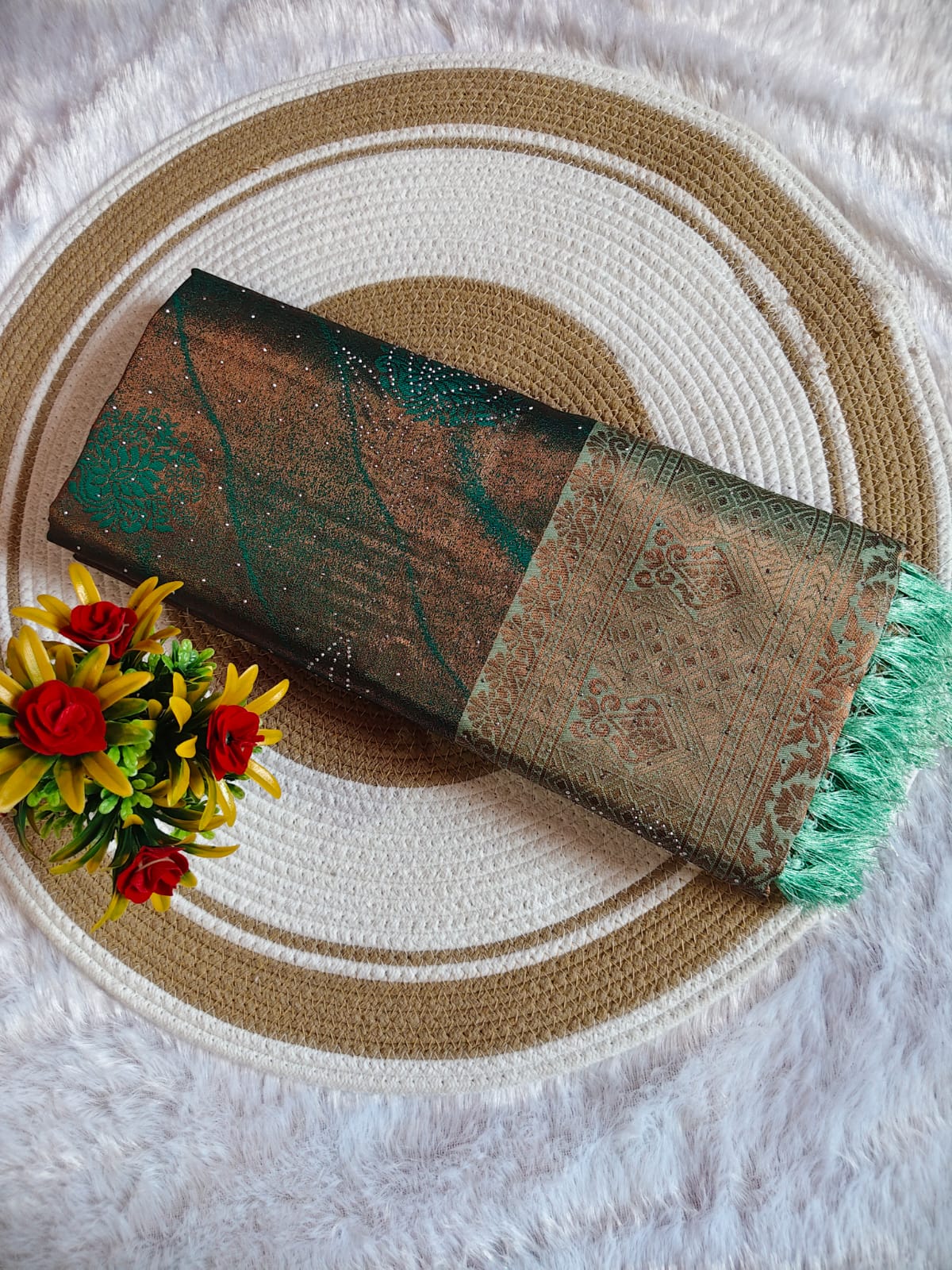 Grand Steel Blue Stone Work Kanchipuram Silk Saree