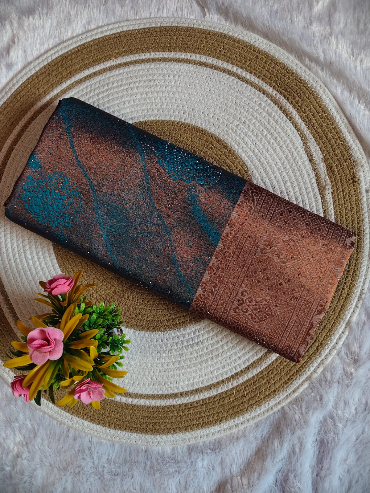 Grand Sky Blue Stone Work Kanchipuram Silk Saree