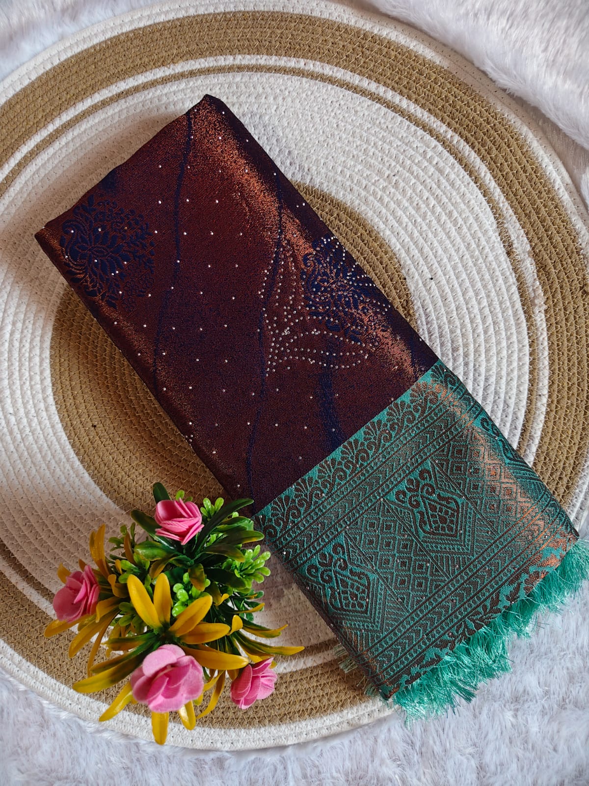 Grand Navy Blue Stone Work Kanchipuram Silk Saree