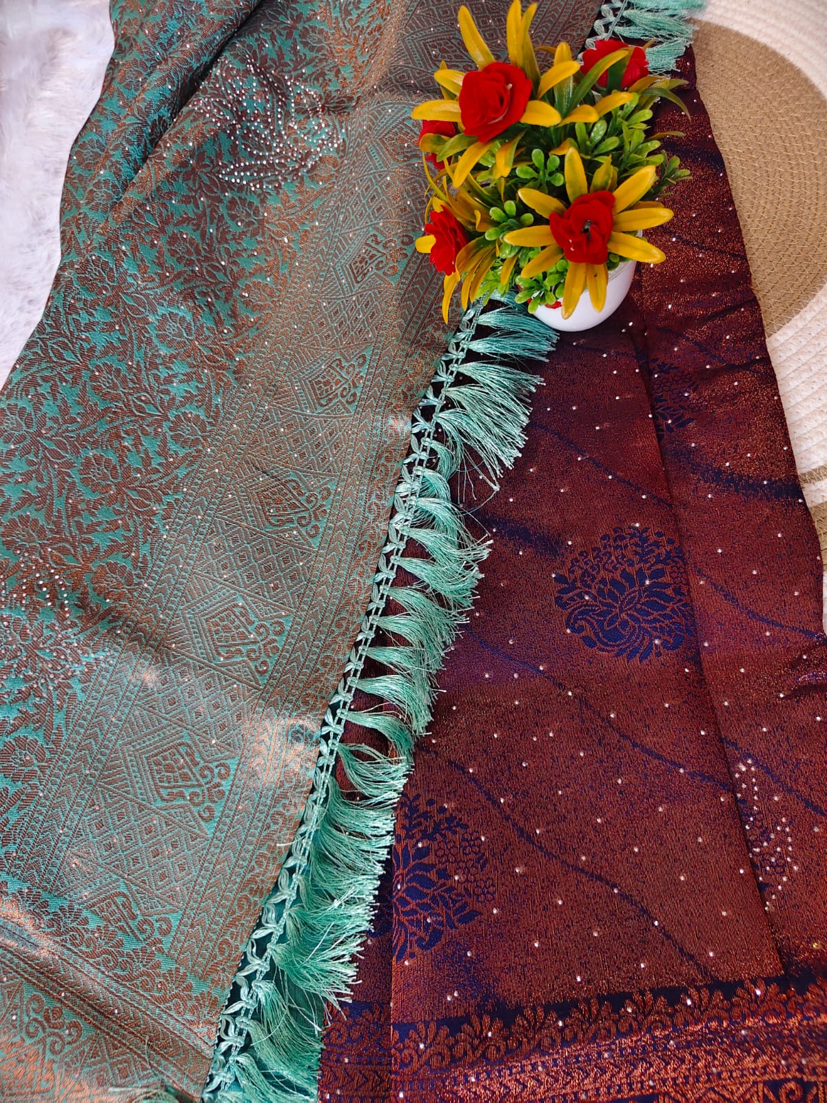 Grand Navy Blue Stone Work Kanchipuram Silk Saree