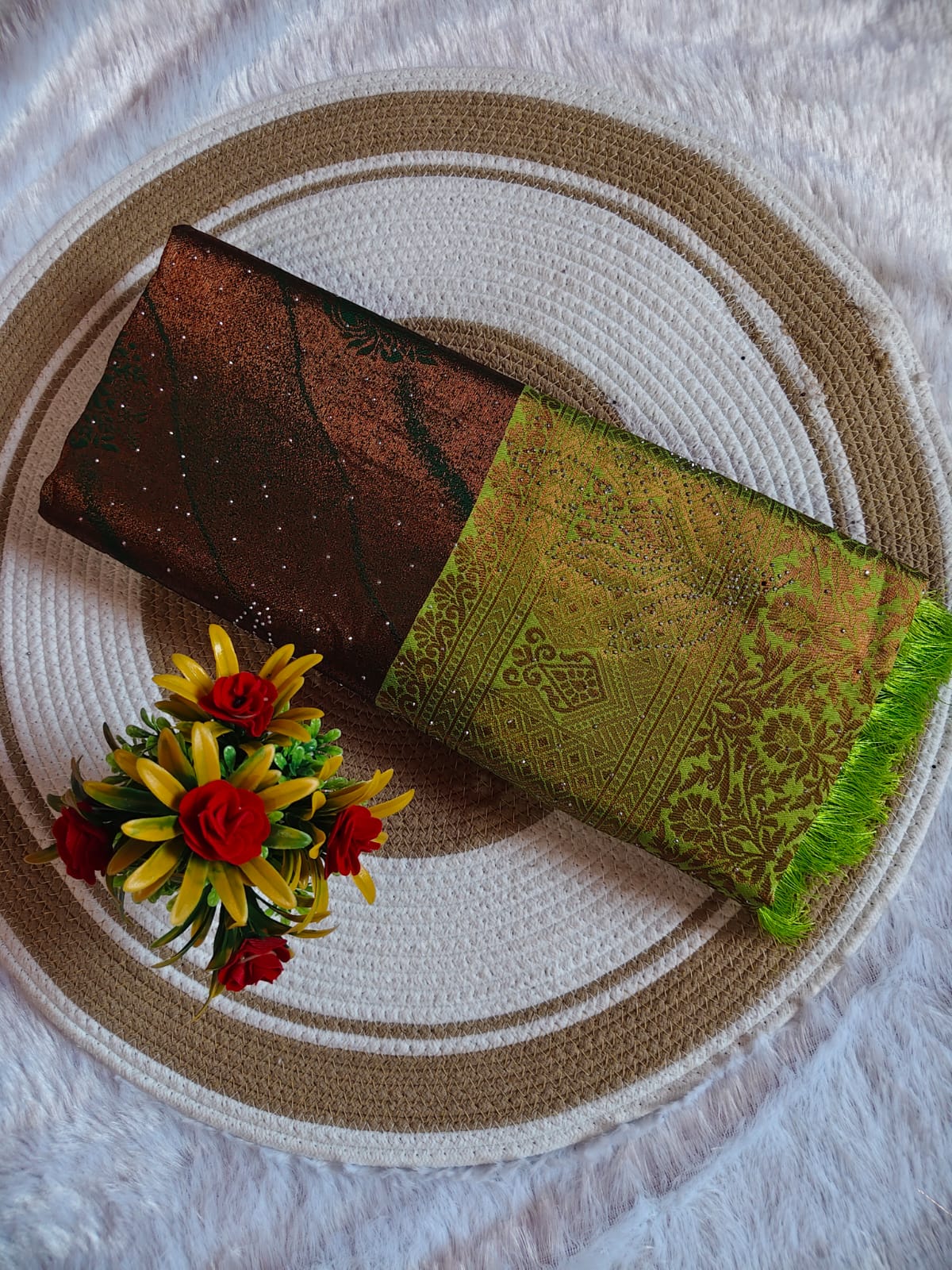 Grand Bottle Green Stone Work Kanchipuram Silk Saree