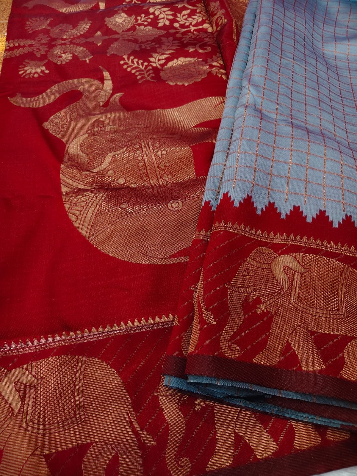 Royal Gray Elephant Checked Saree