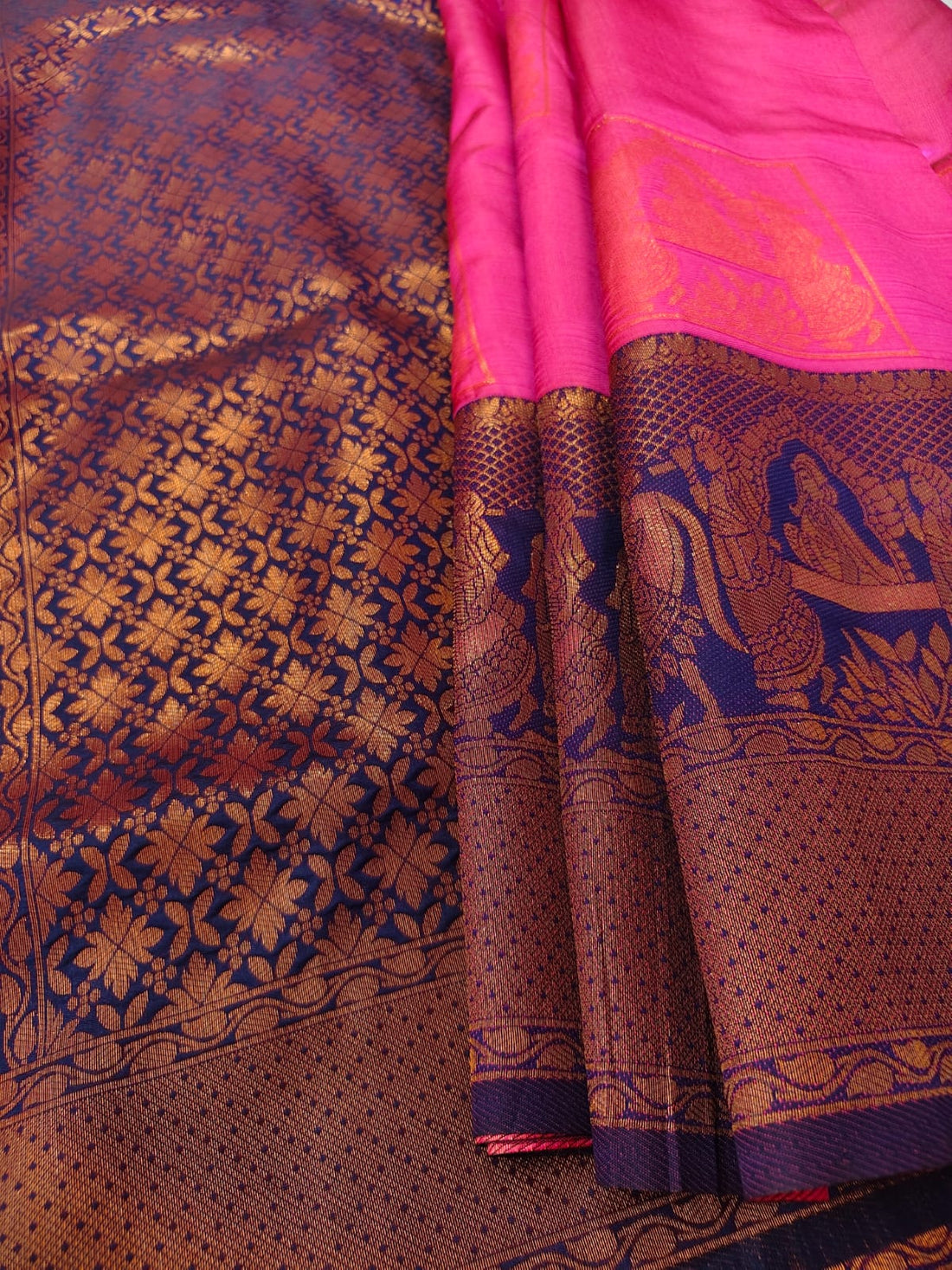 Royal Pink Pallakku Kanchipuram Silk Saree