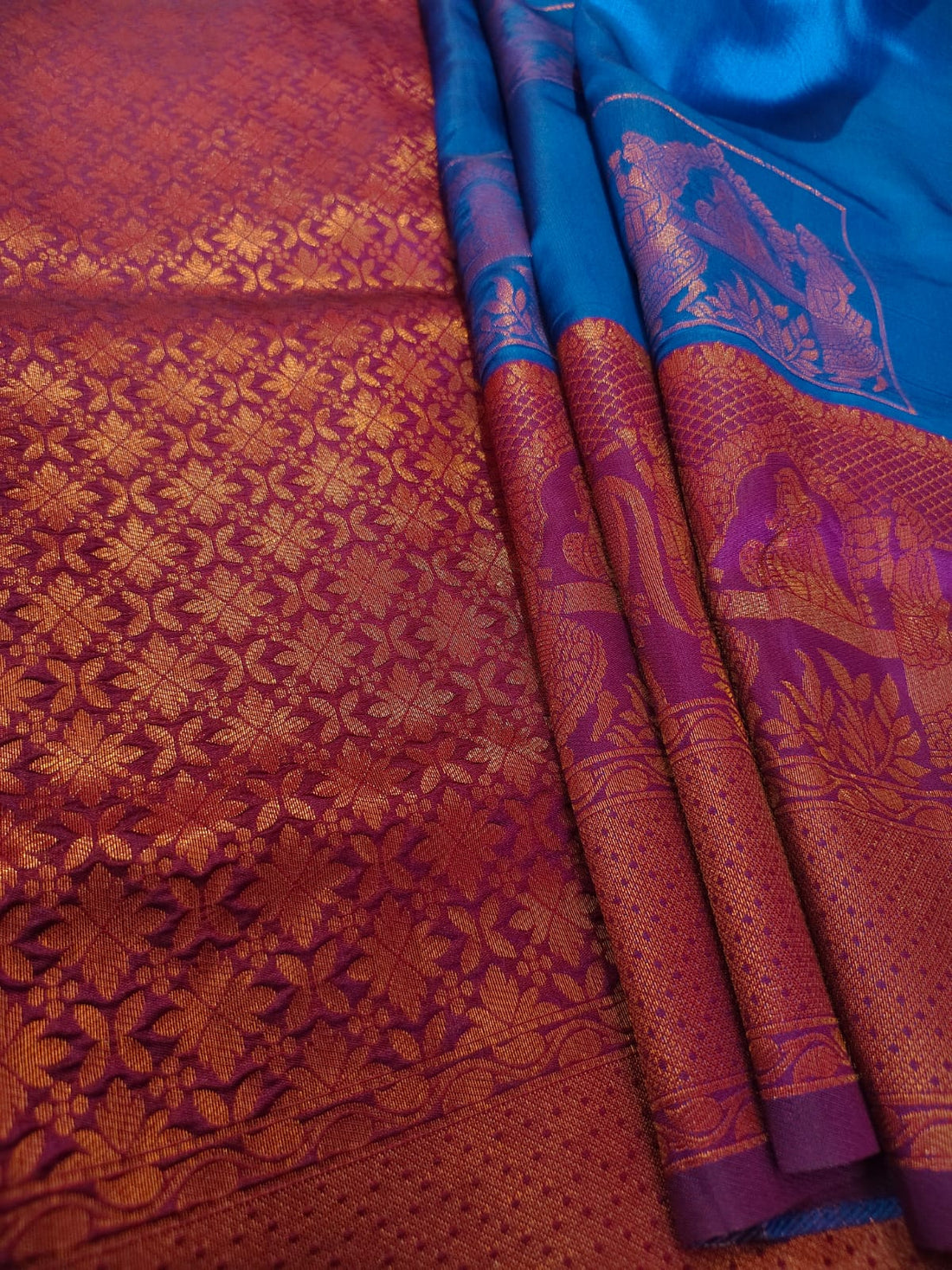 Royal Sky Blue Pallakku Kanchipuram Silk Saree