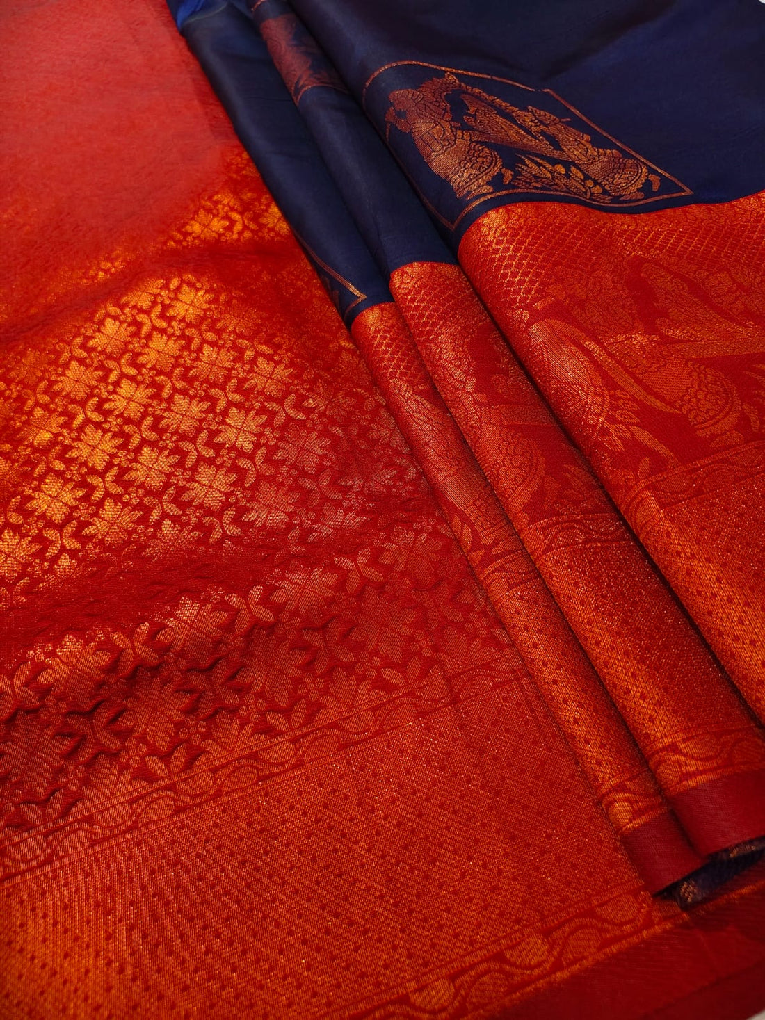 Royal Blue Pallakku Kanchipuram Silk Saree