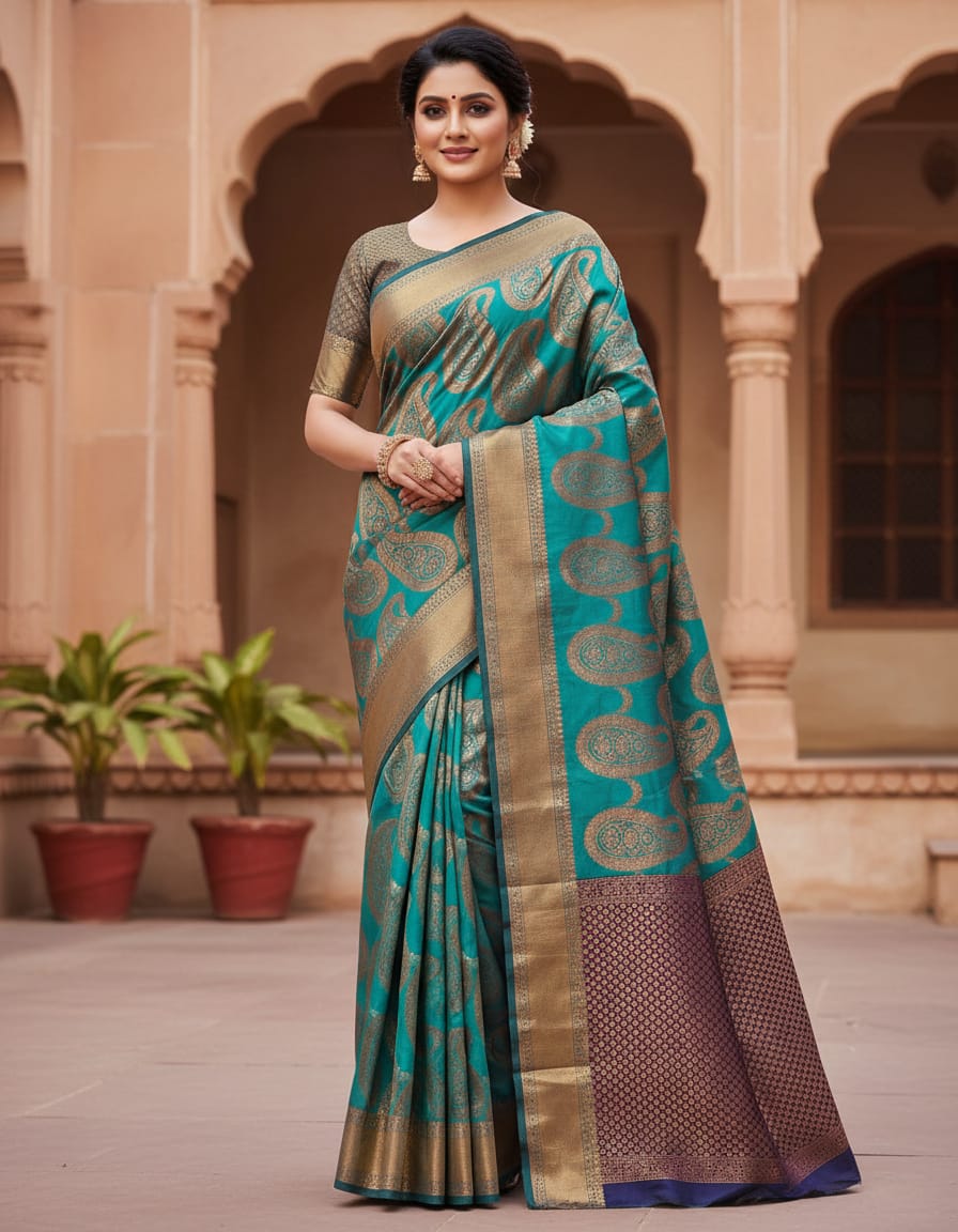 Thread Jari Elegance Sky Blue Saree
