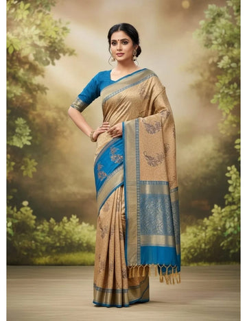 Light Sandal With Sye Blue Dual Tone Dream Saree