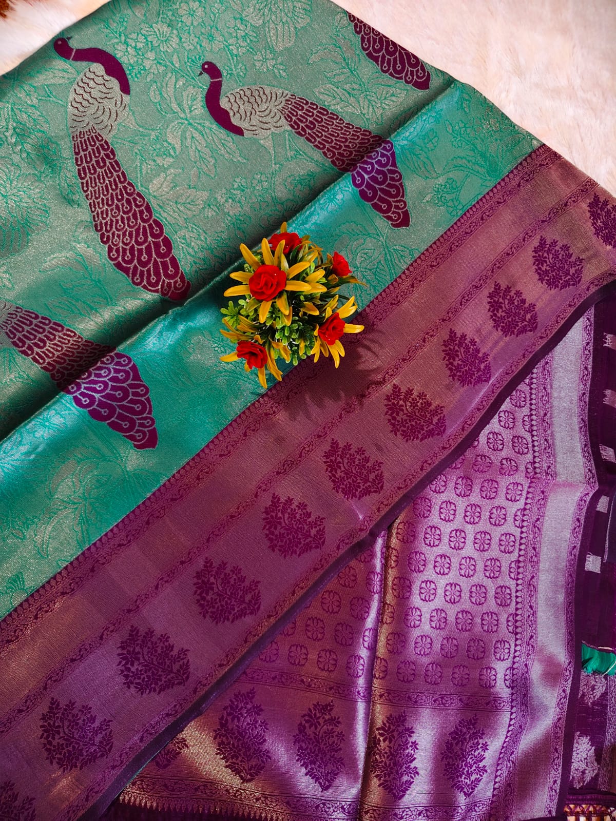 Grand Sky Blue Peacock Banarasi Silk Saree