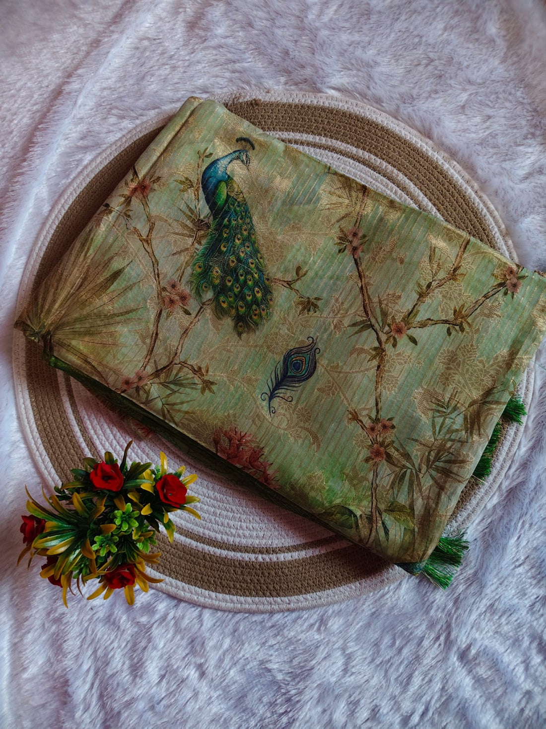Peacock Gold Green Banarasi Saree
