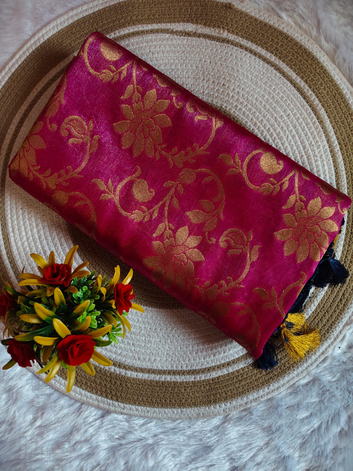 Banarasi Pink With Black Tissue Full Jari Work Saree