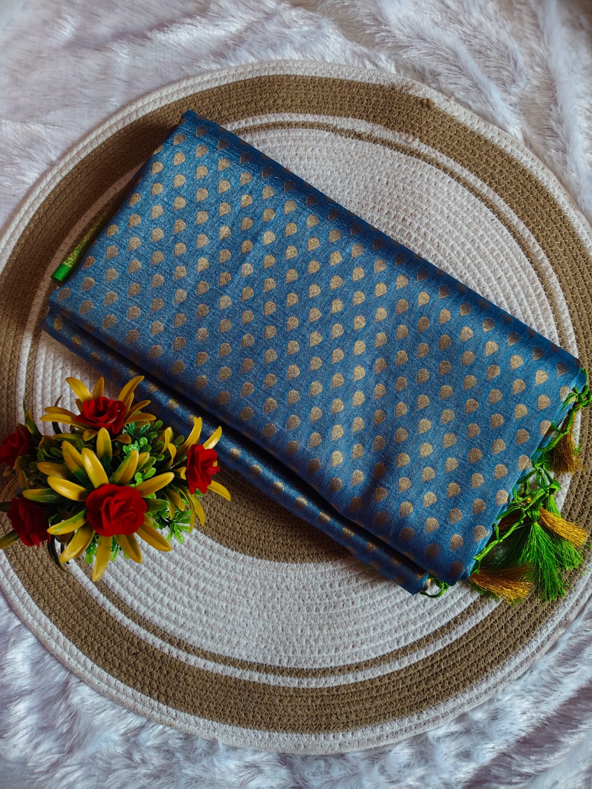 Banarasi Sky Blue Tissue Full Jari Work Saree