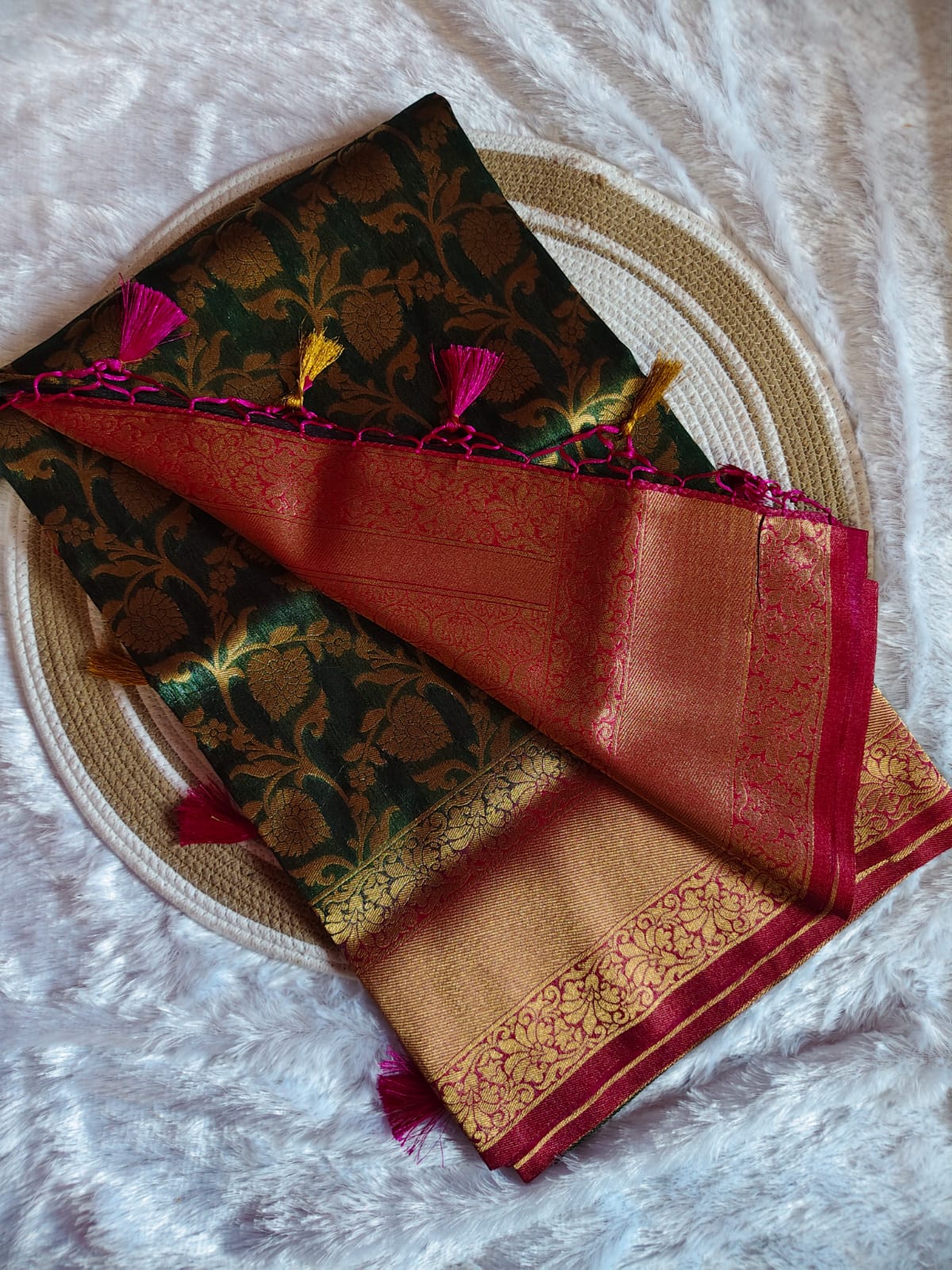 Banarasi Green Tissue Full Jari Work Saree