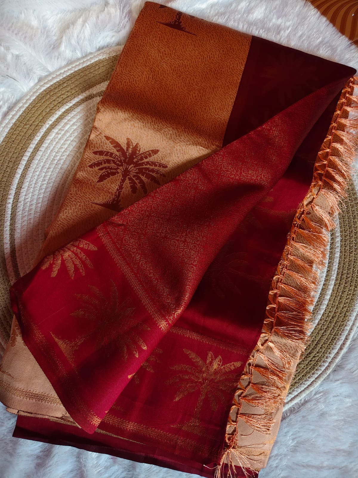 Light Orange With Maroon Dual Tone Dream Saree