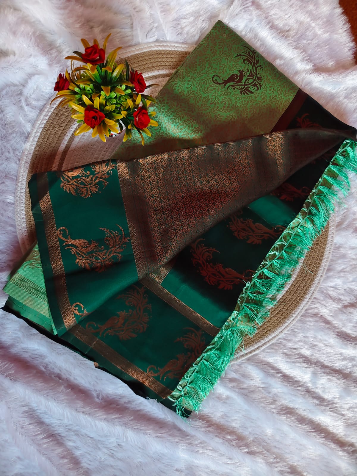 Light Green Dual Tone soft jari work Saree