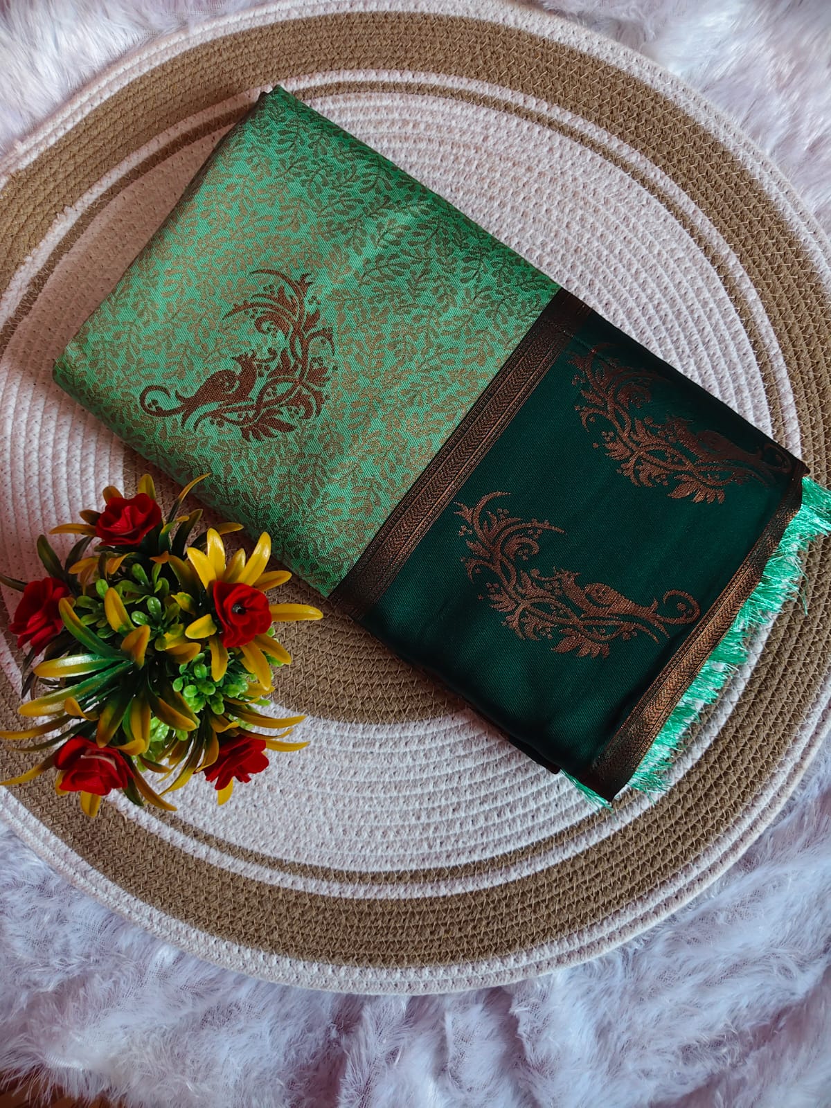 Light Green Dual Tone soft jari work Saree