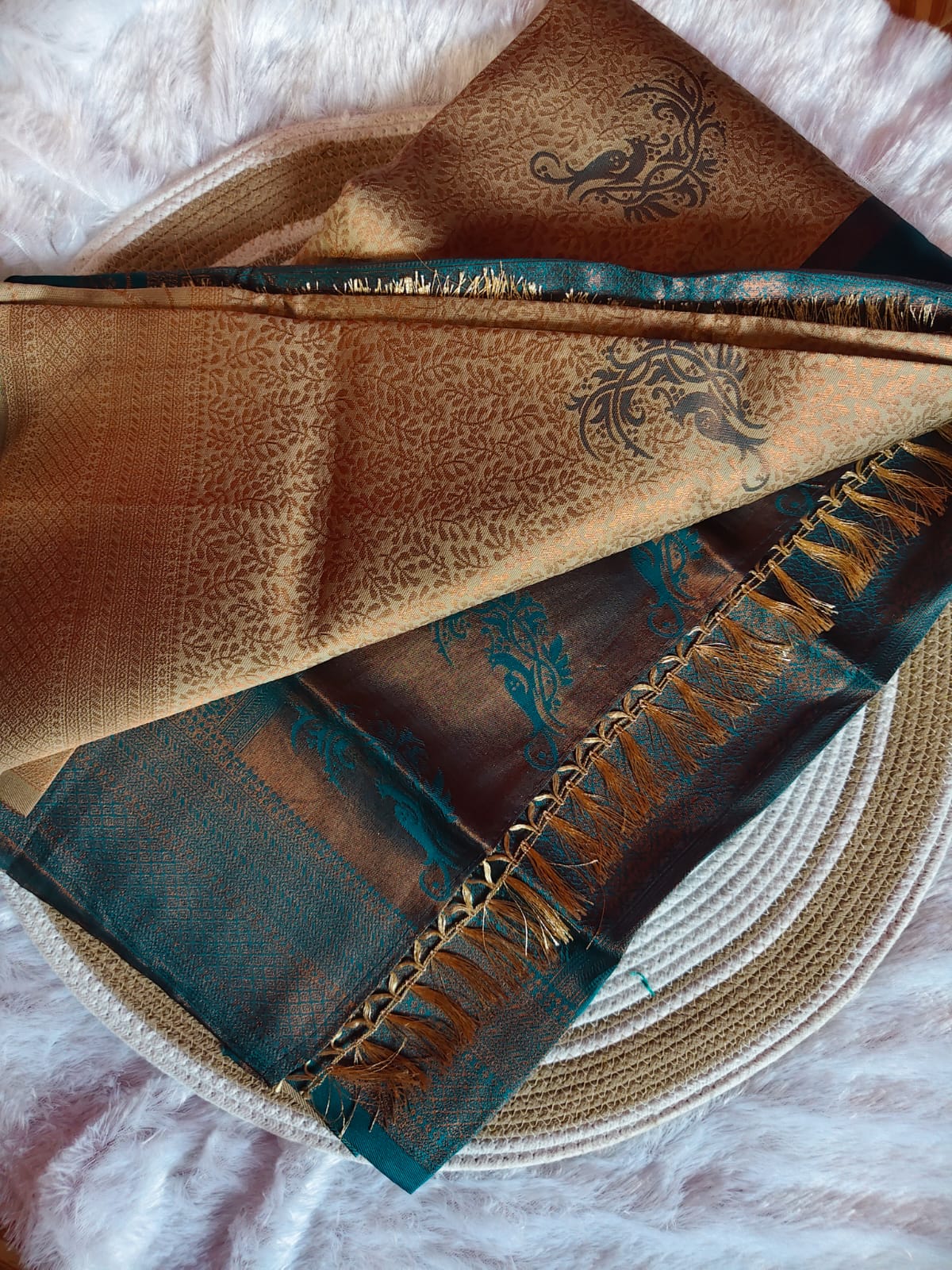 Light Sandal With Sye Blue Dual Tone Dream Saree