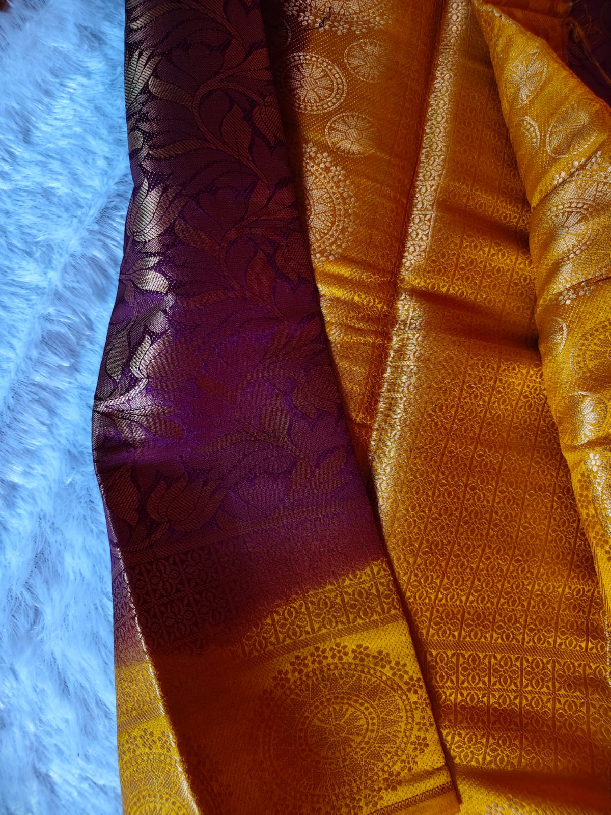 Royal Soft Purple Colour With Yellow Banarasi Saree