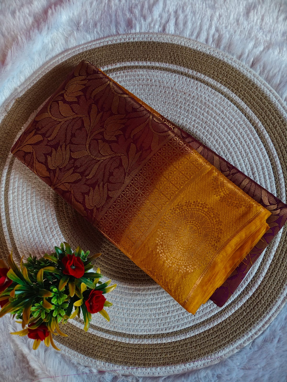 Royal Soft Purple Colour With Yellow Banarasi Saree