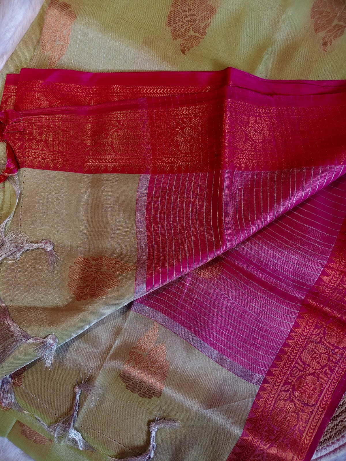 Pistha Green Pink Silk Jari Cotton Saree