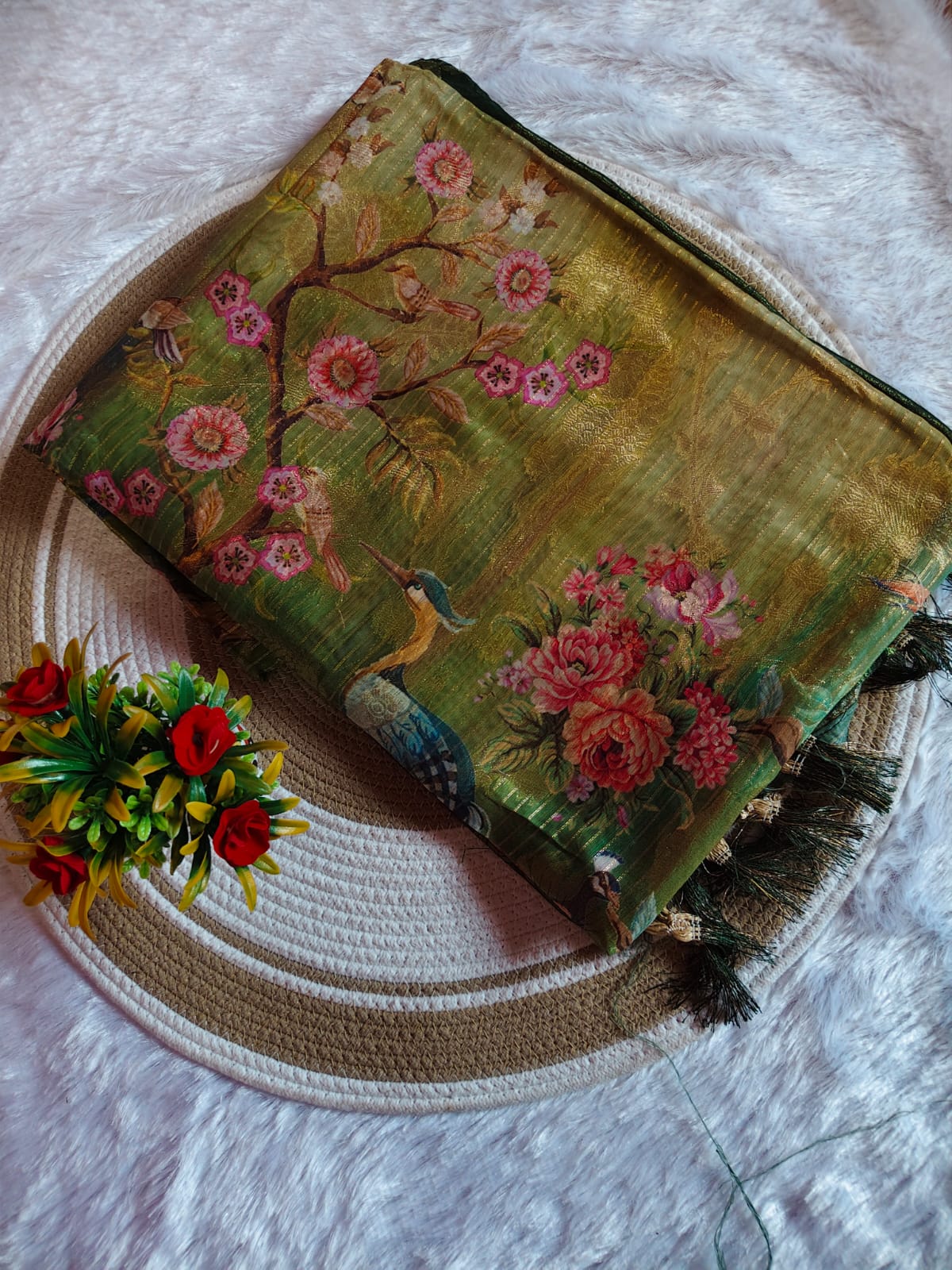 Peacock Gold Bottle Green Banarasi Saree