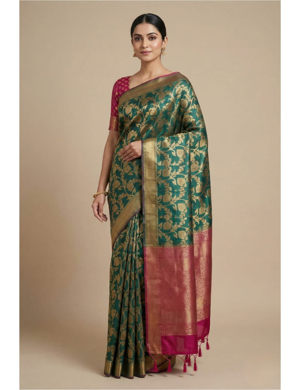 Banarasi Green Tissue Full Jari Work Saree