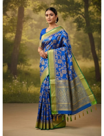Banarasi Sky Blue Tissue Full Jari Work Saree