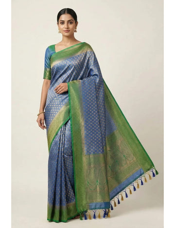 Banarasi Sky Blue Tissue Full Jari Work Saree