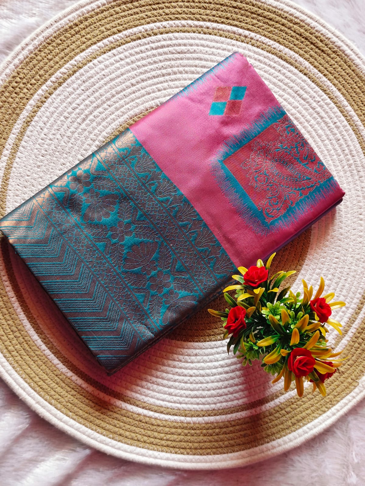 Baby Pink Dual Shade Silk Saree – Premium Contrast Border