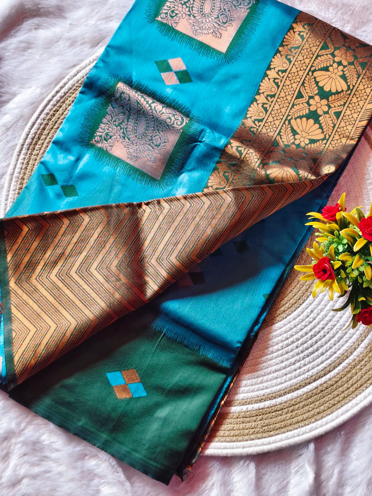 Sky Blue Dual Shade Silk Saree – Premium Contrast Border
